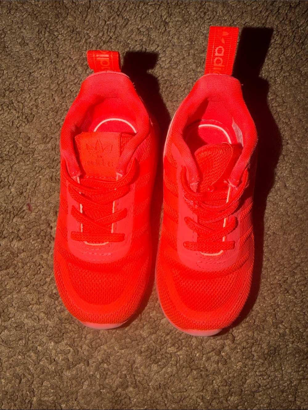 adidas Kids Neon Orange-Red Mesh Sneakers